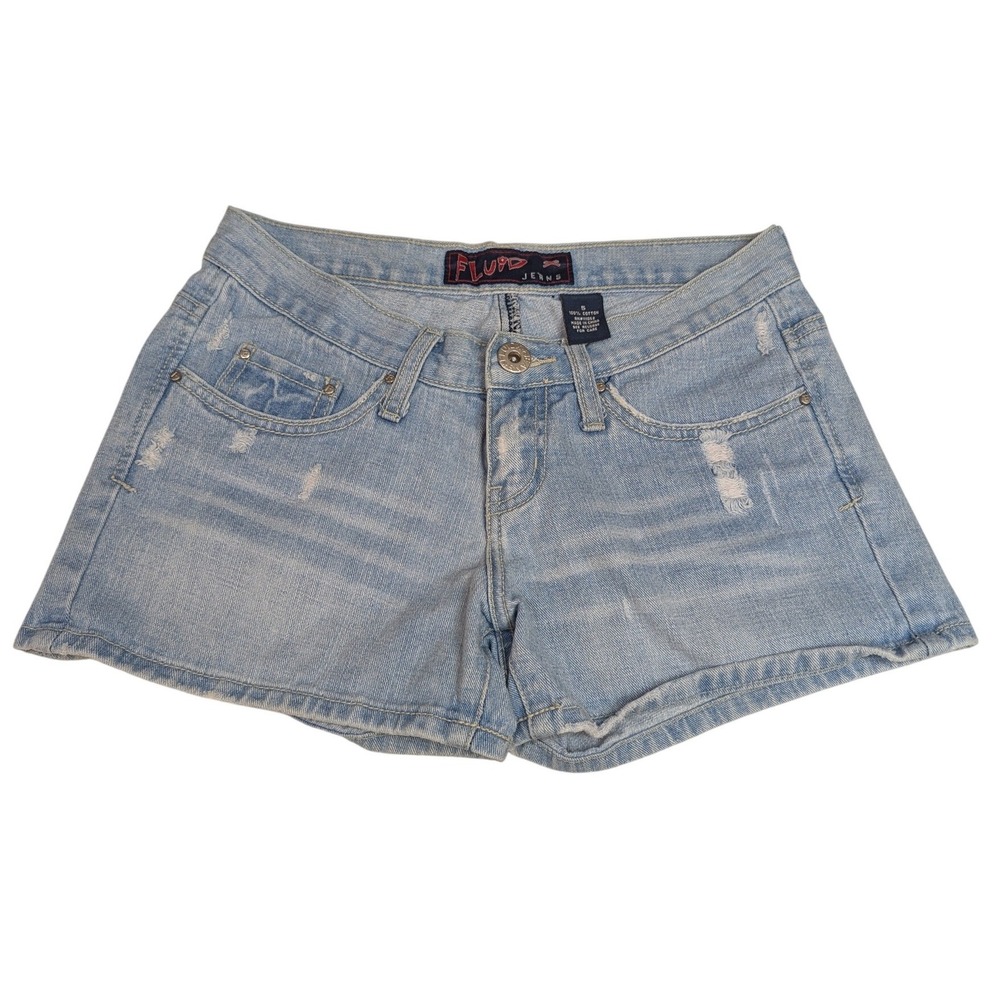 Fluid Jeans Denim Shorts Womens‎ 5 Light Blue Distressed Low Rise Mini Y2K